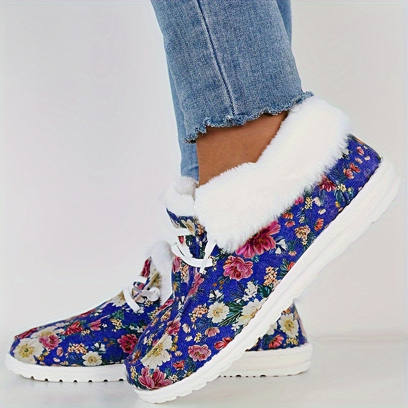 Floral Pattern Non-slip Walking Sneakers Warm Comfort Sport Shoes