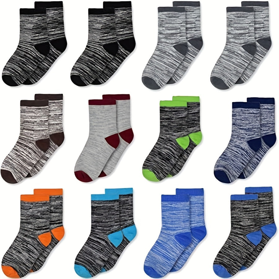 12 Pairs Kids Striped Crew Socks All Seasons Breathable Athletic Socks