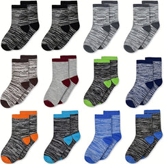 12 Pairs Kids Striped Crew Socks All Seasons Breathable Athletic Socks