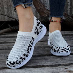 Leopard Print Breathable Walking Shoes Slip-on Sneakers