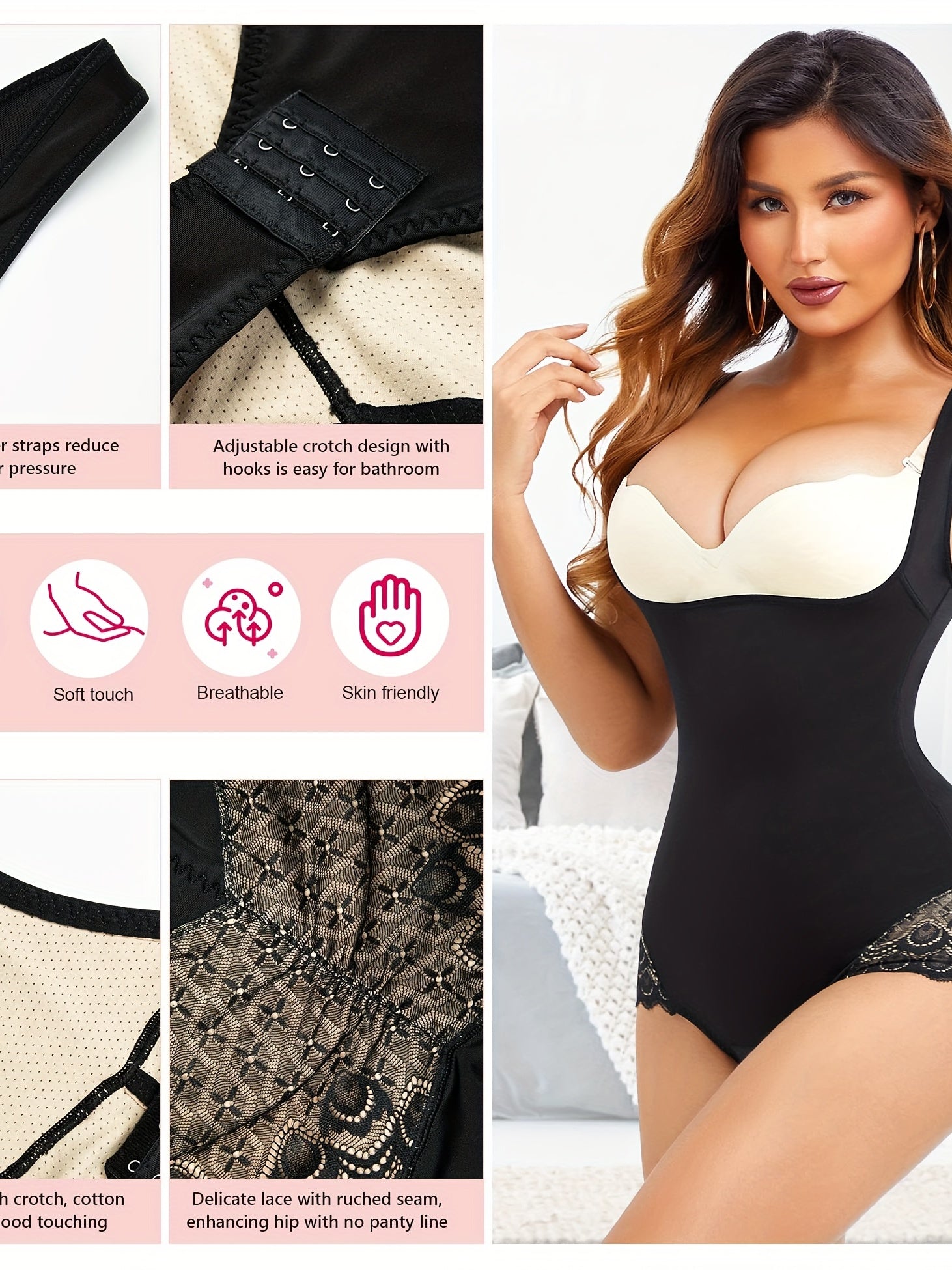 Women's Tummy Control Lace Waist Trainer Bodysuit