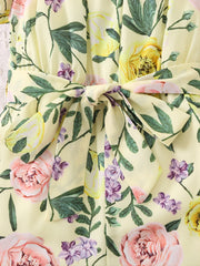 Girls Tropical Floral Off Shoulder Bodysuit With Belt