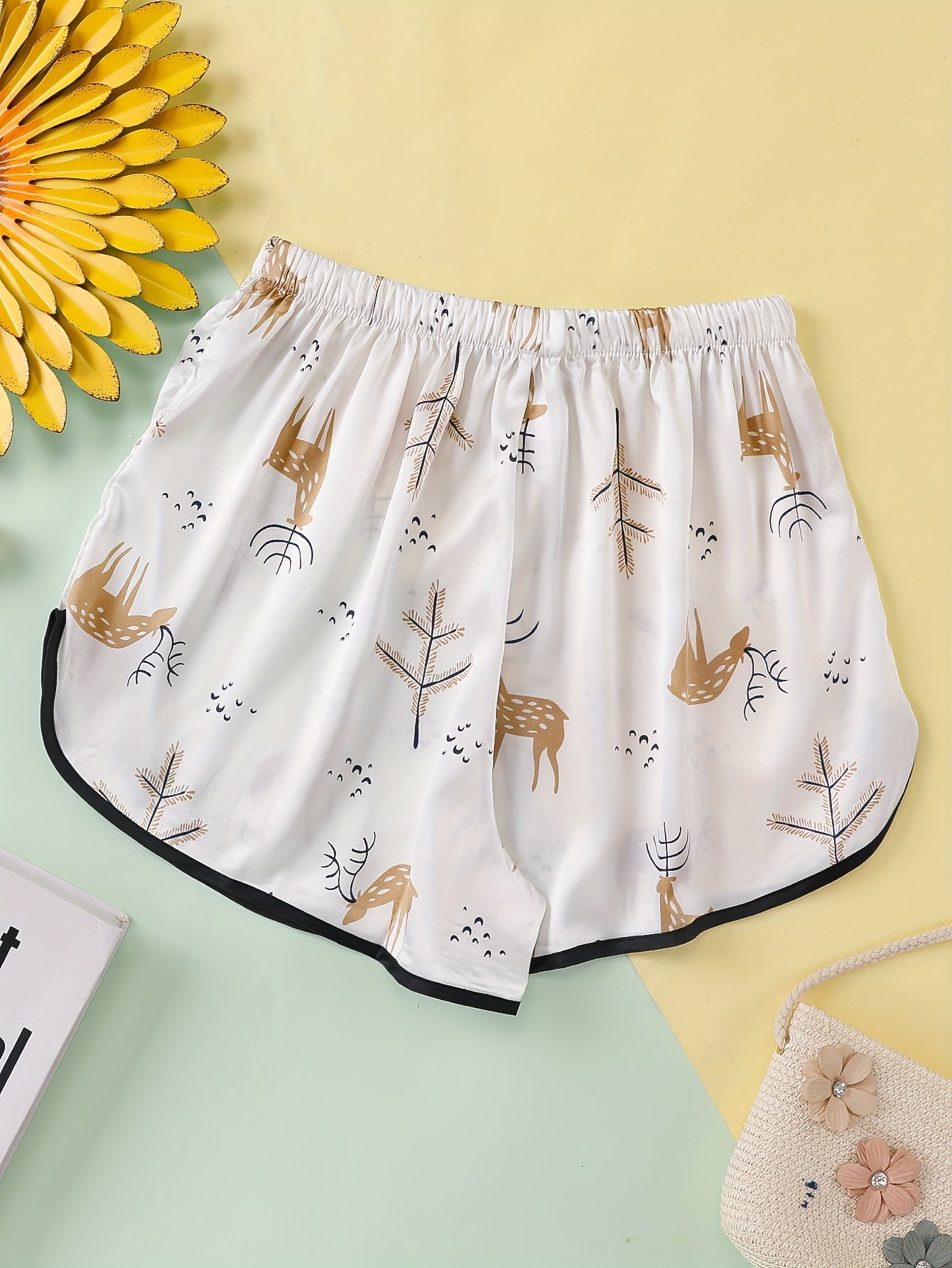 Deer Print Sleep Bottoms & Comfy Elastic Waistband Shorts
