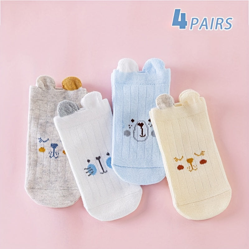 4 Pairs Boys Cartoon Animal Ankle Socks Soft Comfortable
