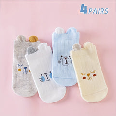 4 Pairs Boys Cartoon Animal Ankle Socks Soft Comfortable
