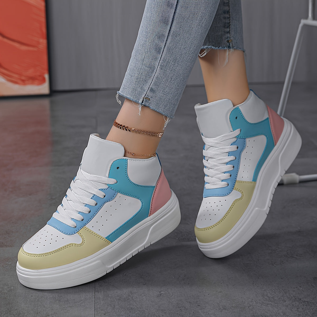 Women's Chunky Faux Leather Sneakers with Heighten Lightweight Design
