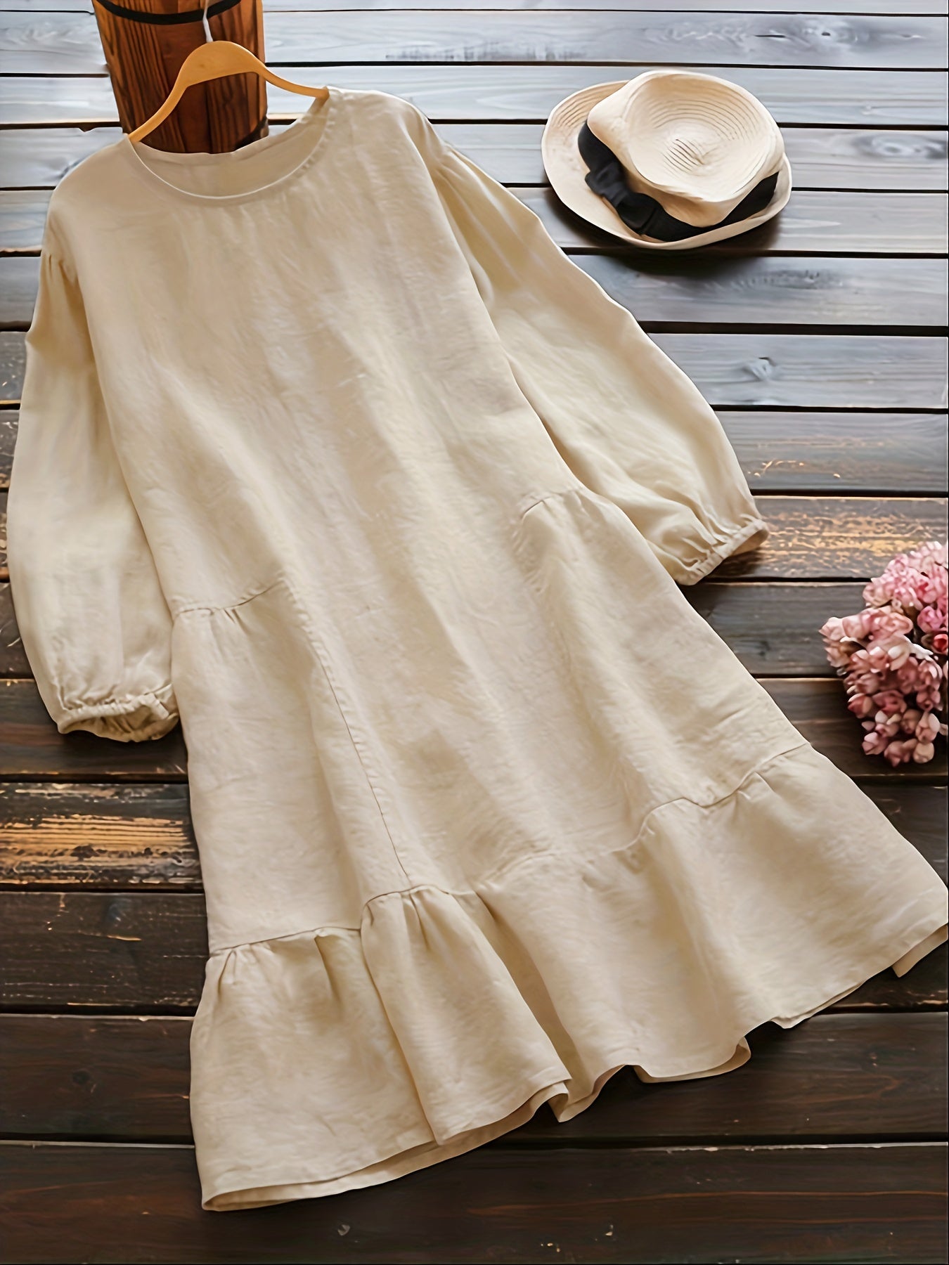 Casual Lantern Sleeve Midi Dress Women's Plus