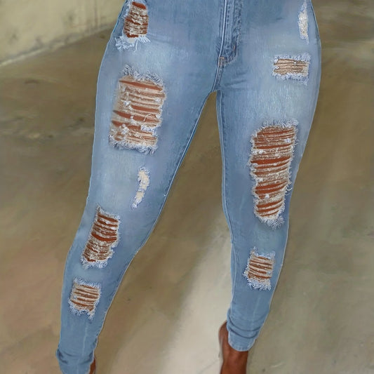 Washed Ripped High Rise Stretch Skinny Jeans
