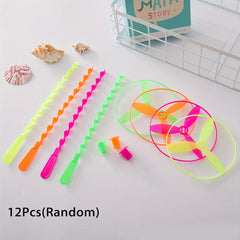 12pcs Hand Pushed Flying Saucer Toys Glow in the Dark & Neon Colors