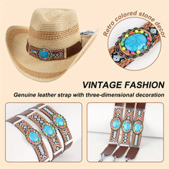 Turquoise Inlaid Hat Band With Bohemian Braided Rope
