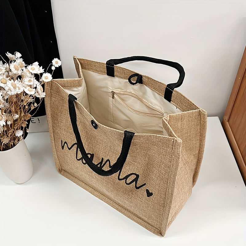 Letter Print Tote Bag All Match Burlap Satchel Bag