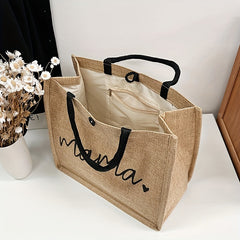 Letter Print Tote Bag All Match Burlap Satchel Bag