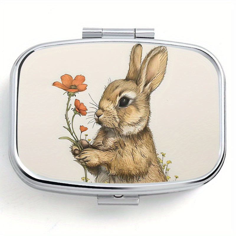 Floral Bunny Pill Organizer Metal Medicine Box Travel Pocket Sized