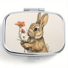 Floral Bunny Pill Organizer Metal Medicine Box Travel Pocket Sized