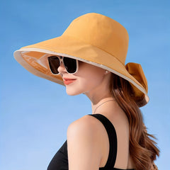 Wide Brim Bowknot Decor Sun Hat, UV Protection Bucket Hat for Women
