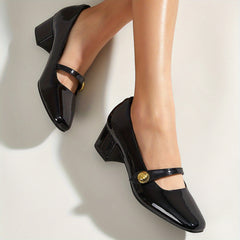 Women's Block Heel Mary Jane Square Toe Pumps