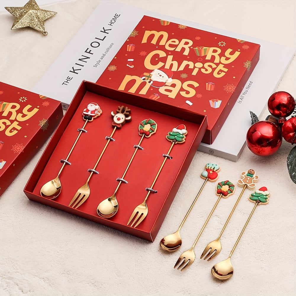 6pcs Dessert Cutlery Set Golden Christmas Cartoon Fork Spoon Set