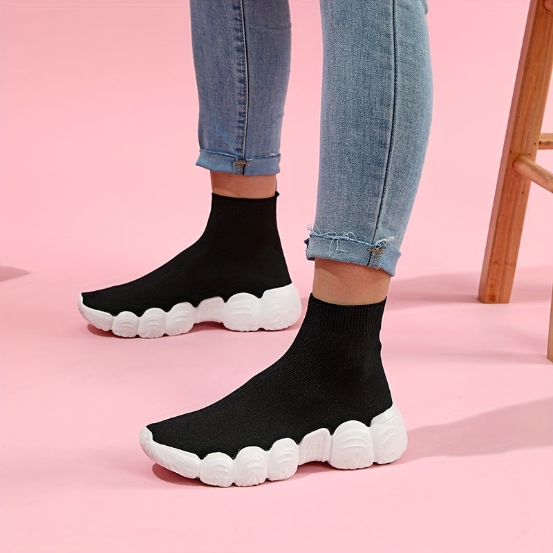 Women's Breathable Knit Sneakers Mid Top Casual Shoes