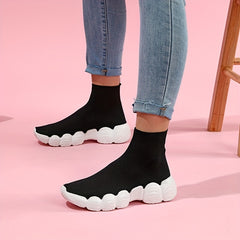 Women's Breathable Knit Sneakers Mid Top Casual Shoes