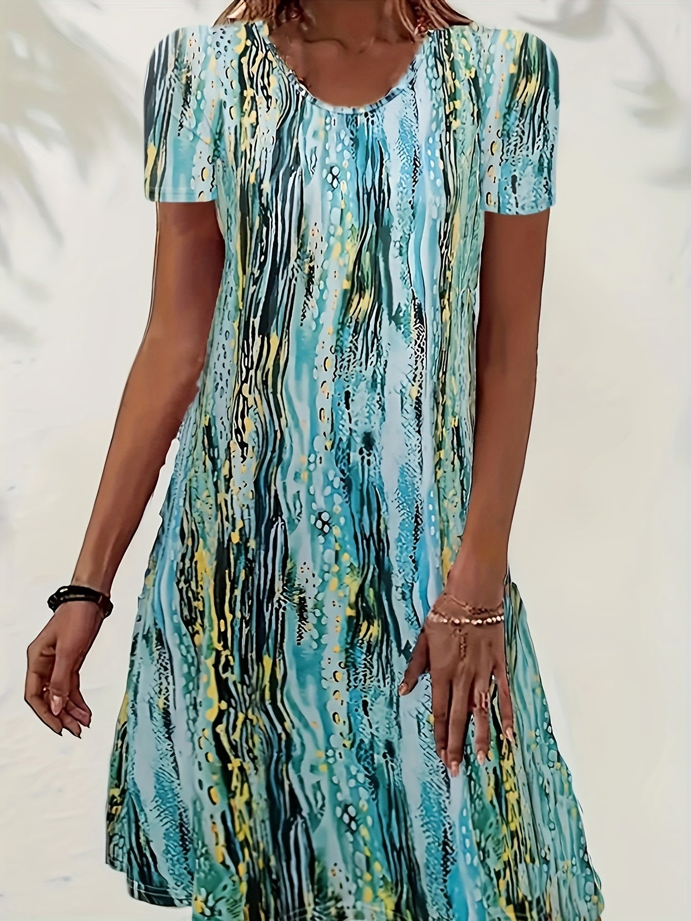 Striped Short Sleeve Round Neck Dress