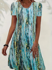 Striped Short Sleeve Round Neck Dress