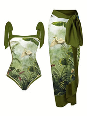 Painting Print Tankini Set + Wrap Skirt