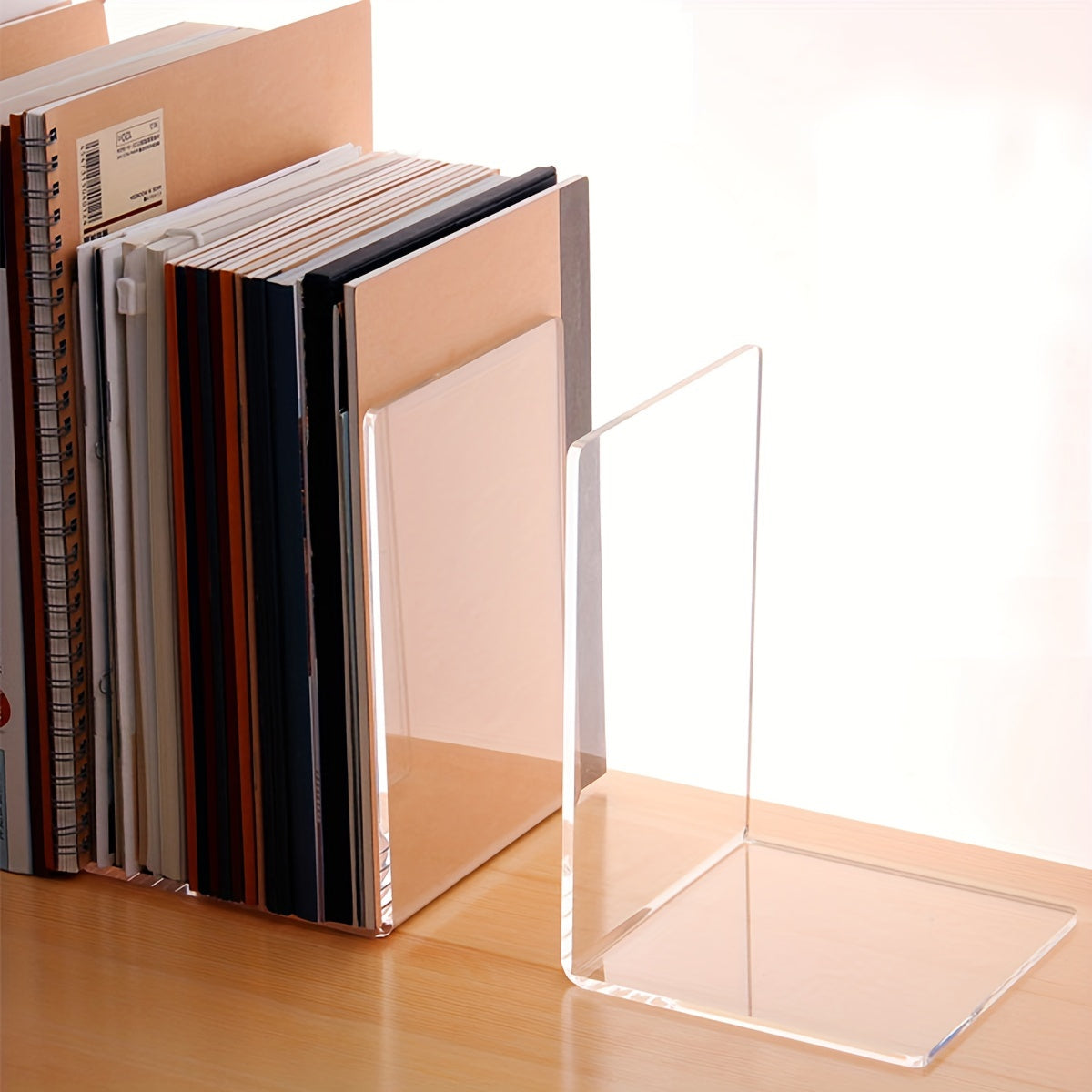 Acrylic Bookends Clear 8 pcs Stopper for Books Movies CDs Bedroom Library Office