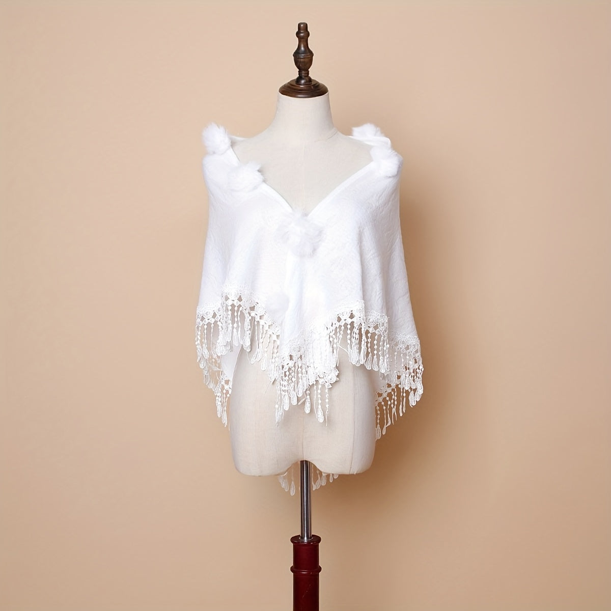 Pom Pom Shawl Lace Tassel Cape Warm Wraps Wedding Bridal Dress