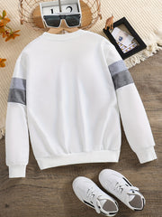 Dino Print Boys Sweatshirt Long Sleeve Crew Neck Tops
