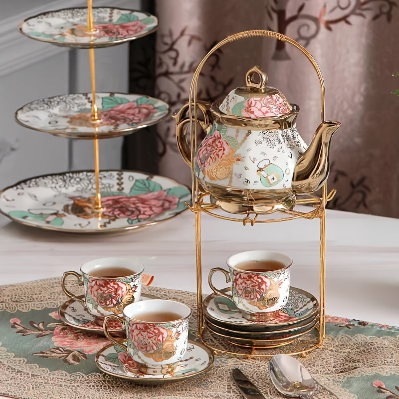 20pcs Ceramics Tea Set with Metal Holder European Ceramic Tea Set