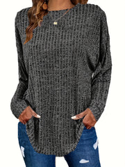 Solid Ribbed Long Sleeve Knit Top