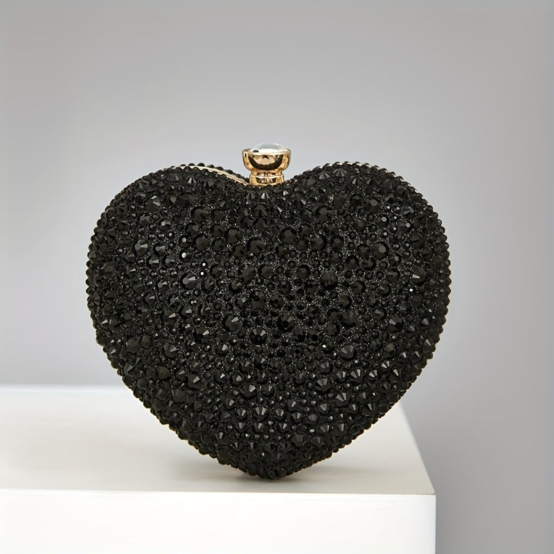 Red Crystal Clutch Wallet Heart Shape Gemstone Party Shoulder Bag