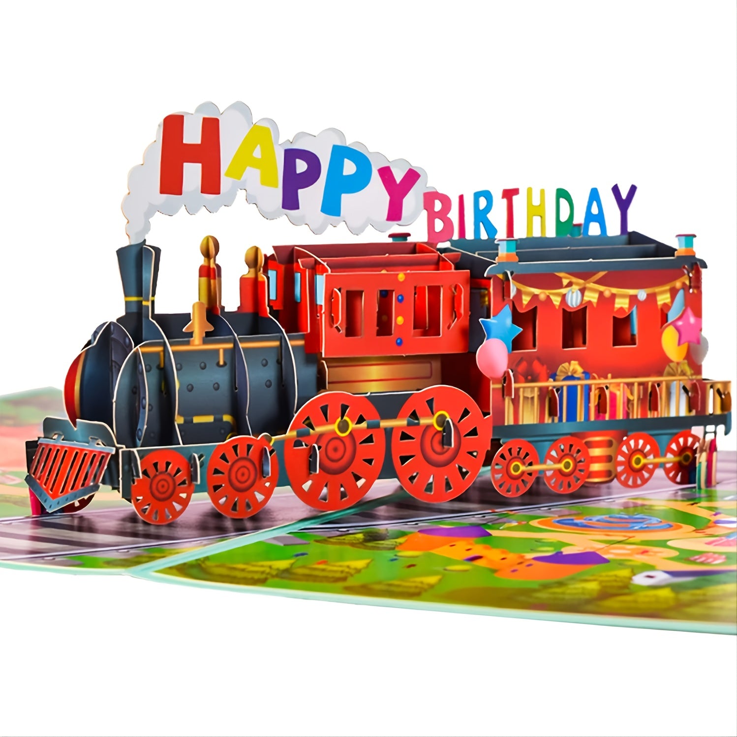 7.9x5.9 Inch Pop Up Happy Birthday Card - 3D Train Postcards