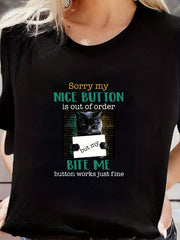 Letter Print Cat Graphic Short Sleeved T Shirt
