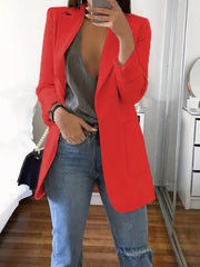 Solid Lapel Open Front Blazer Casual Patched Pockets Blazer