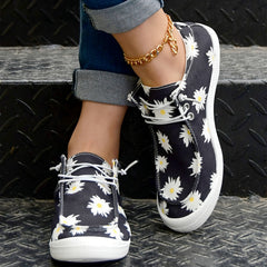 Daisy Print Canvas Low Top Lace Up Casual Shoes