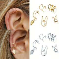 7pcs Iron Leaf Tassel Earring Clip Set