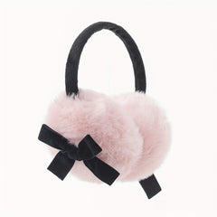 Y2K Style Fluffy Bowknot Earmuffs Pink Plush Warm Ear Covers for Women and Teens