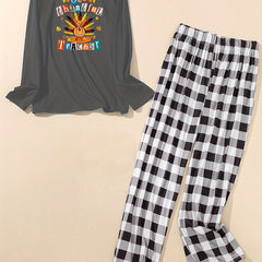 Thanksgiving Lounge Set Women's Turkey Print Tee & Plaid Pants Pajamas
