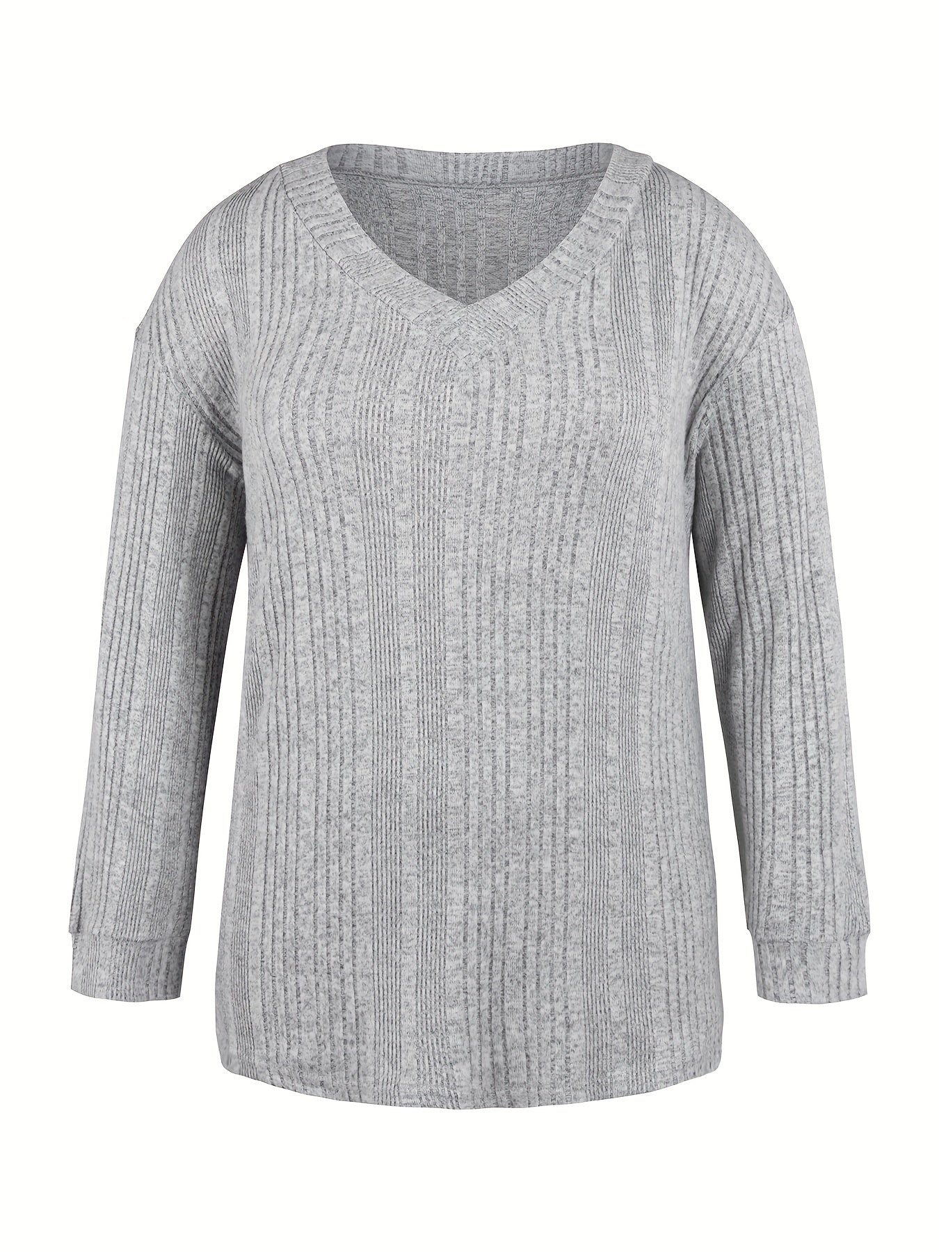 Women's Plus Size V-Neck Ribbed Knit Top