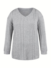 Women's Plus Size V-Neck Ribbed Knit Top