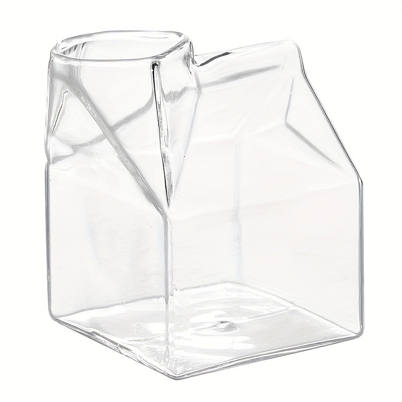 Hand Blown Clear Glass Box Mini Milk Carton Creamer Cup Mug