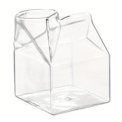 Hand Blown Clear Glass Box Mini Milk Carton Creamer Cup Mug