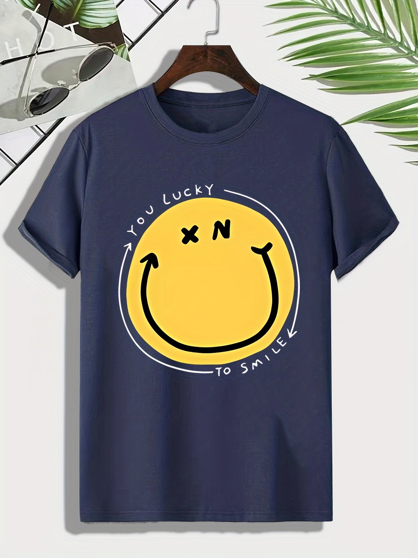 Men's Happy Face Pattern T shirt Active Breathable Tee
