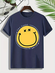 Men's Happy Face Pattern T shirt Active Breathable Tee