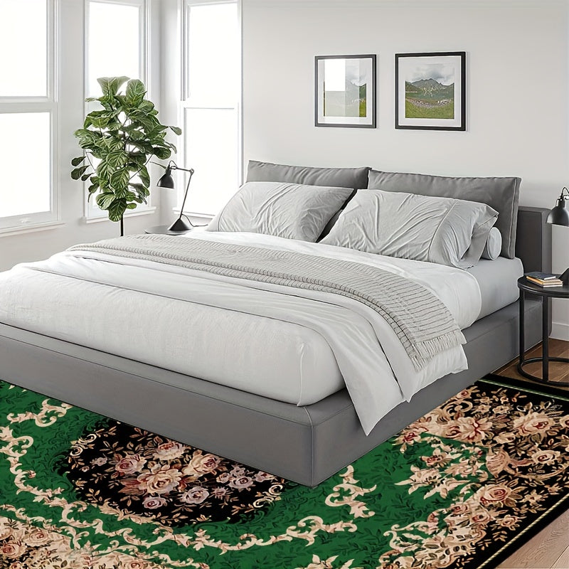 Boho Anti Fatigue Green Soft Rug - Flower Pattern Living Room Carpet