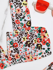 Floral Print V Notch Bikini Sets Wide Straps Tie Side High Cut Beachwear