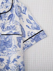 Floral Print Pajama Set Short Sleeve Top & Elastic Waistband Pants