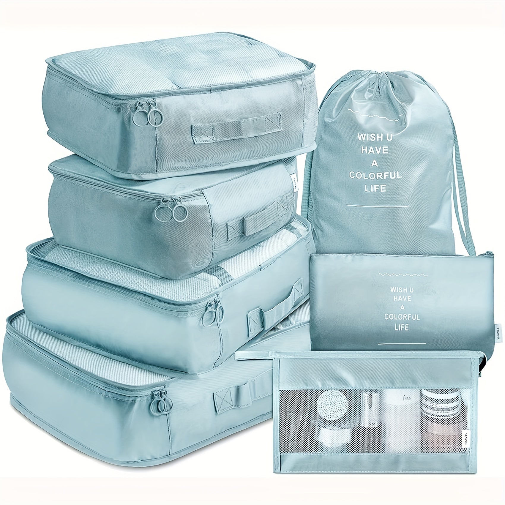 7pcs Luggage Packing Organizer Set Lightweight Toiletry Packing Cubes