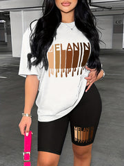Melanin Print 2pc Set Short Sleeve T shirt & Biker Shorts